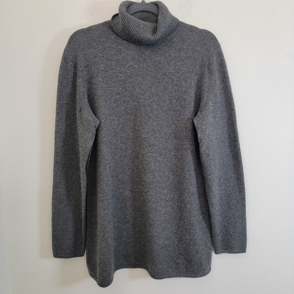 Precious Fibers Gray 100% Cashmere Turtleneck Sweater Shirt Minimalist Large LS